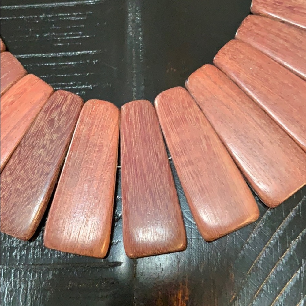 Handcrafted Carved Polished RedWood Necklace - Picture 2 of 3